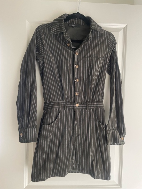 Lulus Dresses & Skirts - Lulu's Olive Green Striped Button-Up Dress